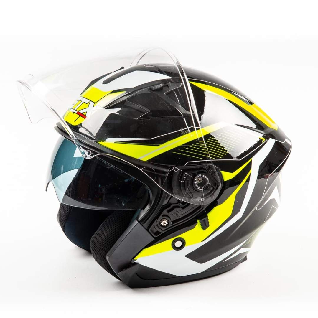 Шлем мото открытый GTX 278 #2 (L) BLACK/FLUO YELLOW WHITE (2 визора)